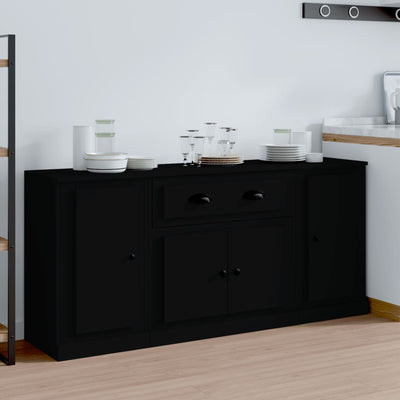 Sideboards 3 pcs Black Engineered Wood