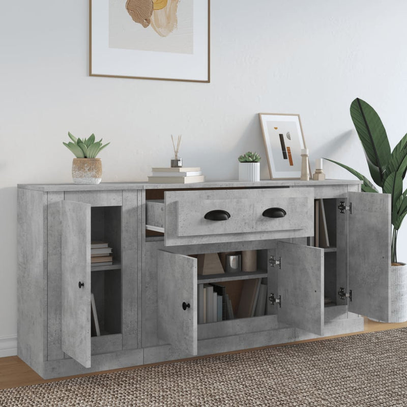 Sideboards 3 pcs Concrete Grey Engineered Wood