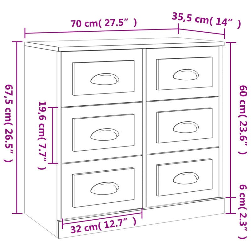 Sideboards 2 pcs Black Engineered Wood