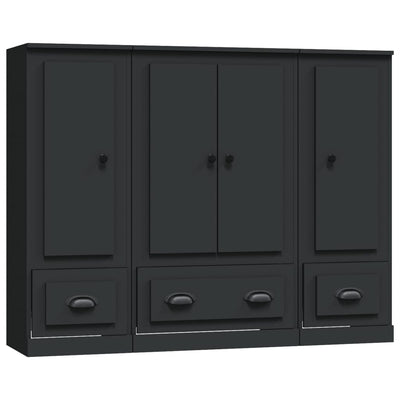 Highboards 3 pcs Black Engineered Wood