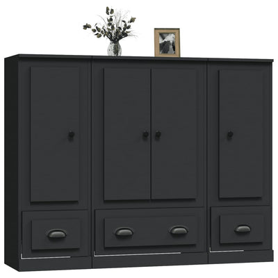 Highboards 3 pcs Black Engineered Wood