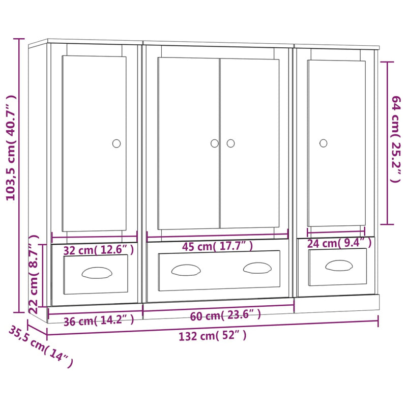 Highboards 3 pcs Black Engineered Wood