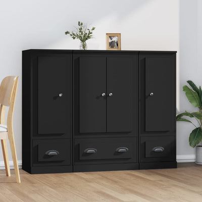 Highboards 3 pcs Black Engineered Wood