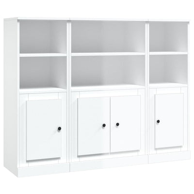 Highboards 3 pcs High Gloss White Engineered Wood