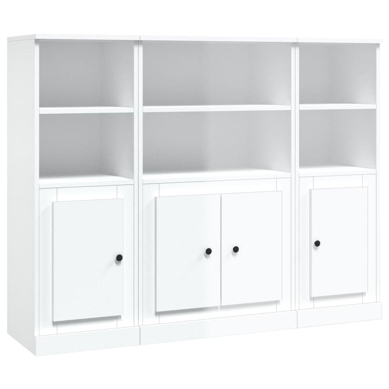 Highboards 3 pcs High Gloss White Engineered Wood