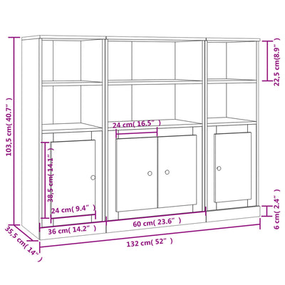 Highboards 3 pcs High Gloss White Engineered Wood