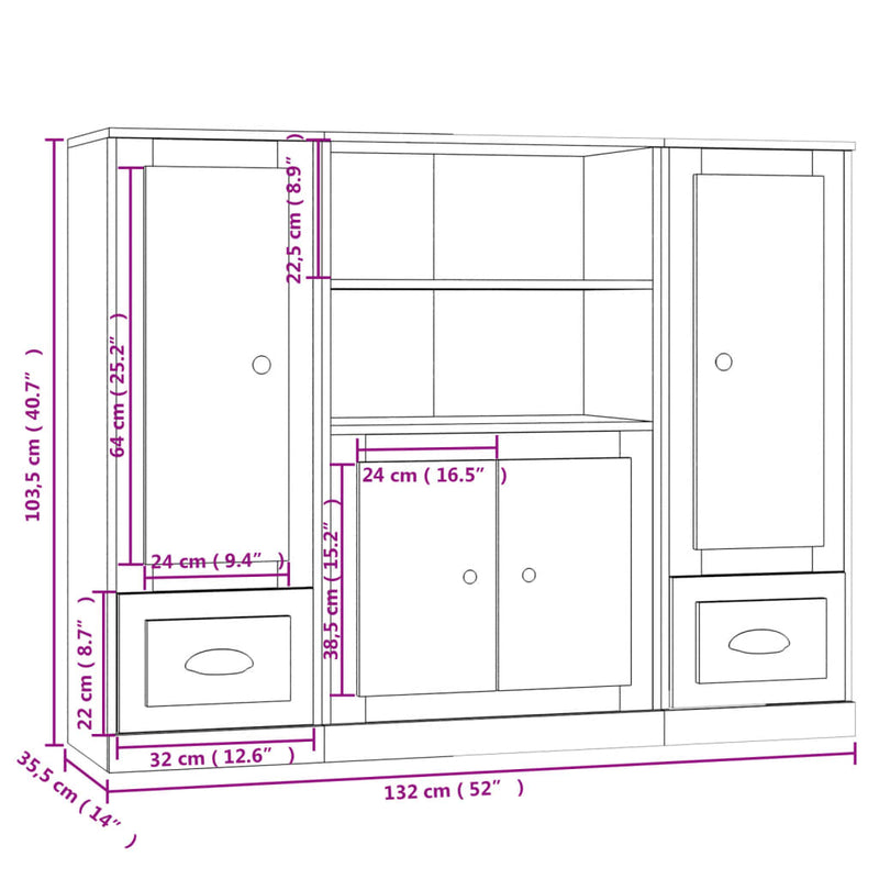 Highboards 3 pcs Sonoma Oak Engineered Wood