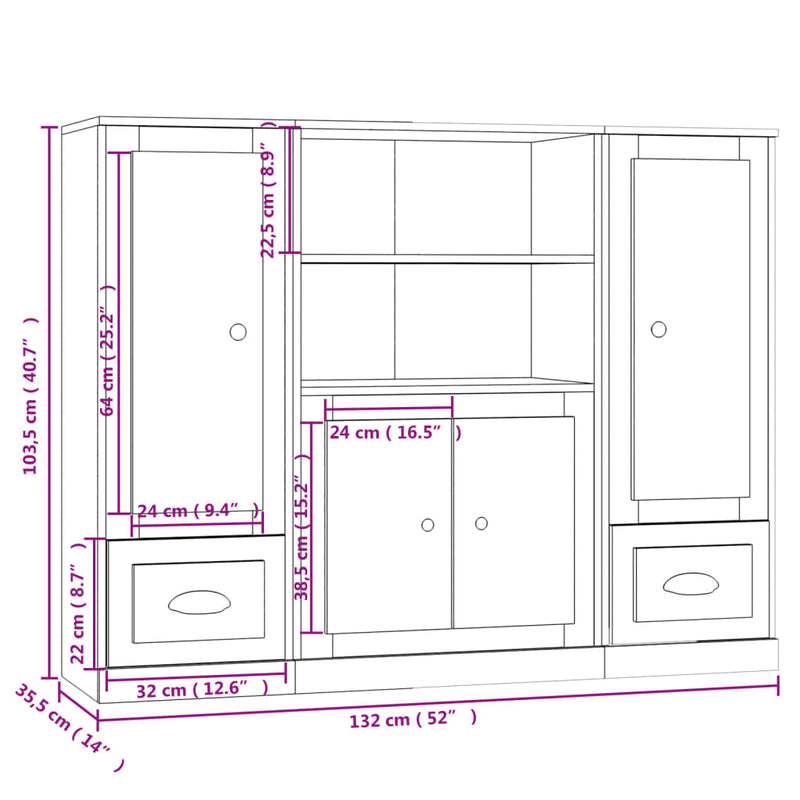 Highboards 3 pcs Smoked Oak Engineered Wood