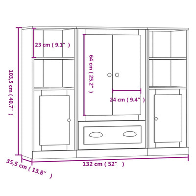 Highboards 3 pcs High Gloss White Engineered Wood