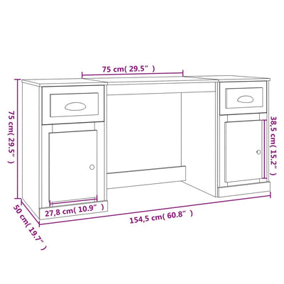 Desk with Cabinet White Engineered Wood
