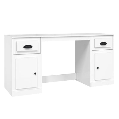 Desk with Cabinet High Gloss White Engineered Wood