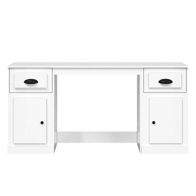 Desk with Cabinet High Gloss White Engineered Wood