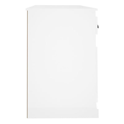 Desk with Cabinet High Gloss White Engineered Wood