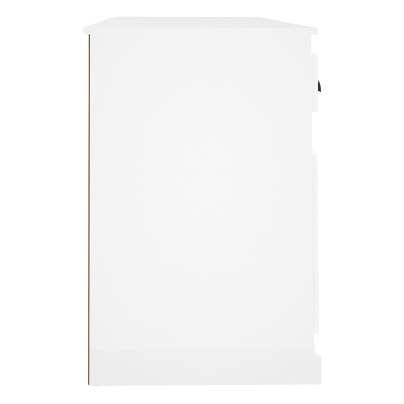 Desk with Cabinet High Gloss White Engineered Wood