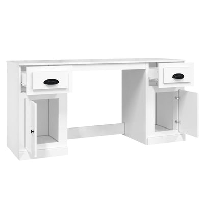 Desk with Cabinet High Gloss White Engineered Wood