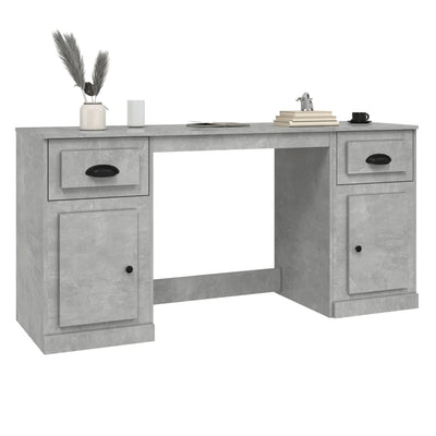 Desk with Cabinet Concrete Grey Engineered Wood