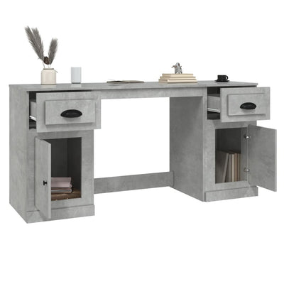 Desk with Cabinet Concrete Grey Engineered Wood