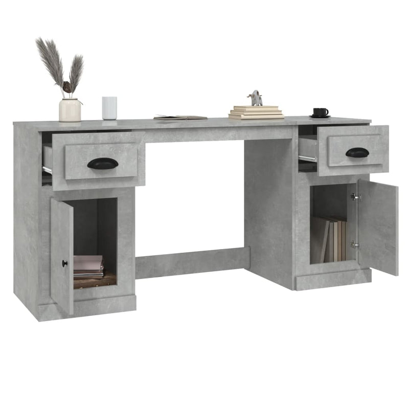 Desk with Cabinet Concrete Grey Engineered Wood