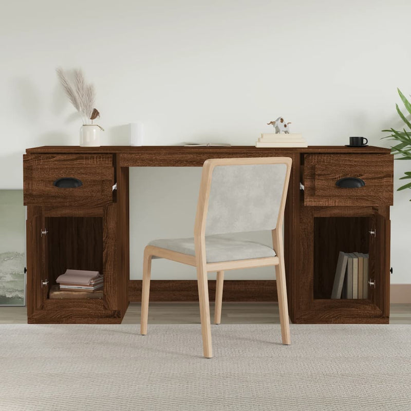 Desk with Cabinet Brown Oak Engineered Wood