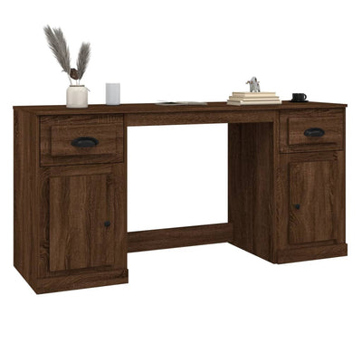 Desk with Cabinet Brown Oak Engineered Wood