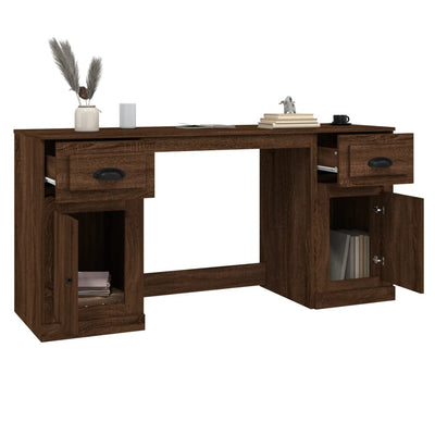 Desk with Cabinet Brown Oak Engineered Wood