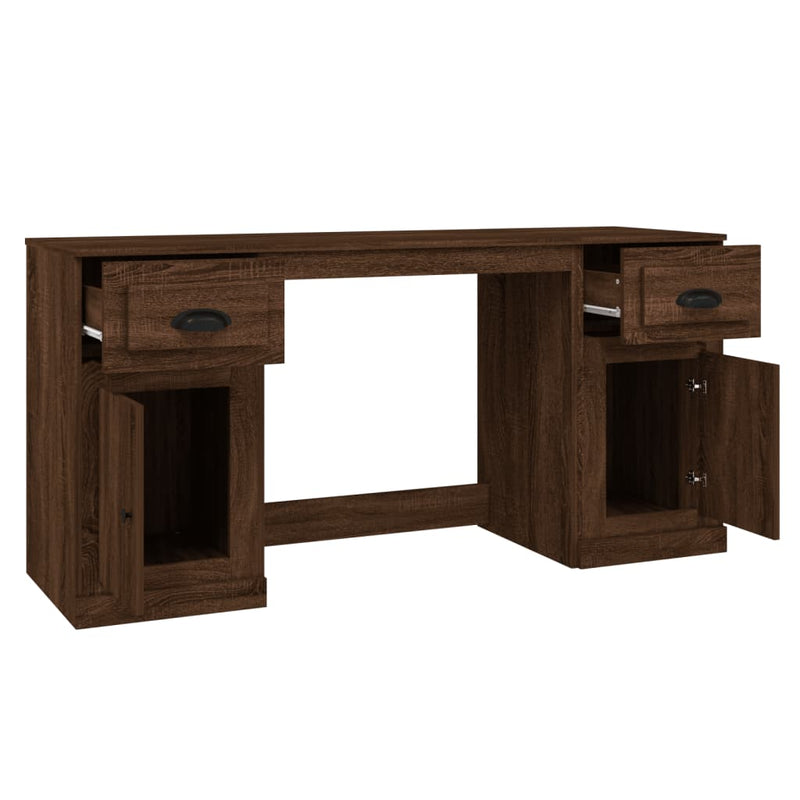 Desk with Cabinet Brown Oak Engineered Wood