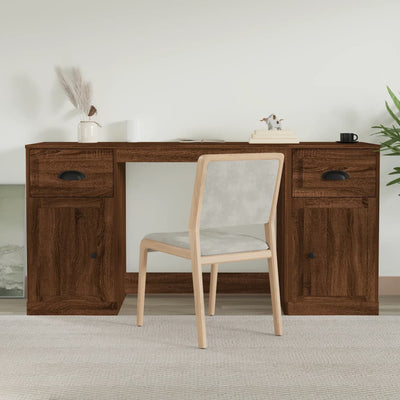 Desk with Cabinet Brown Oak Engineered Wood