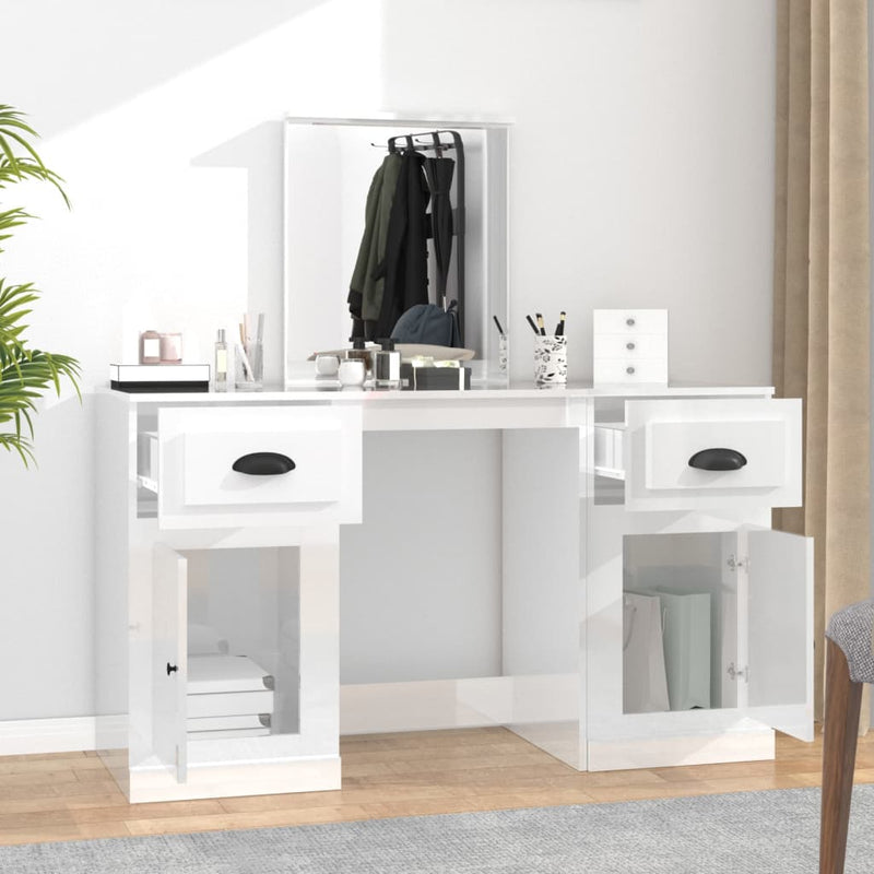 Dressing Table with Mirror High Gloss White 130x50x132.5 cm