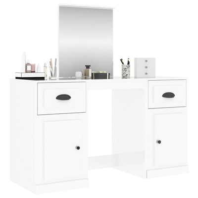 Dressing Table with Mirror High Gloss White 130x50x132.5 cm