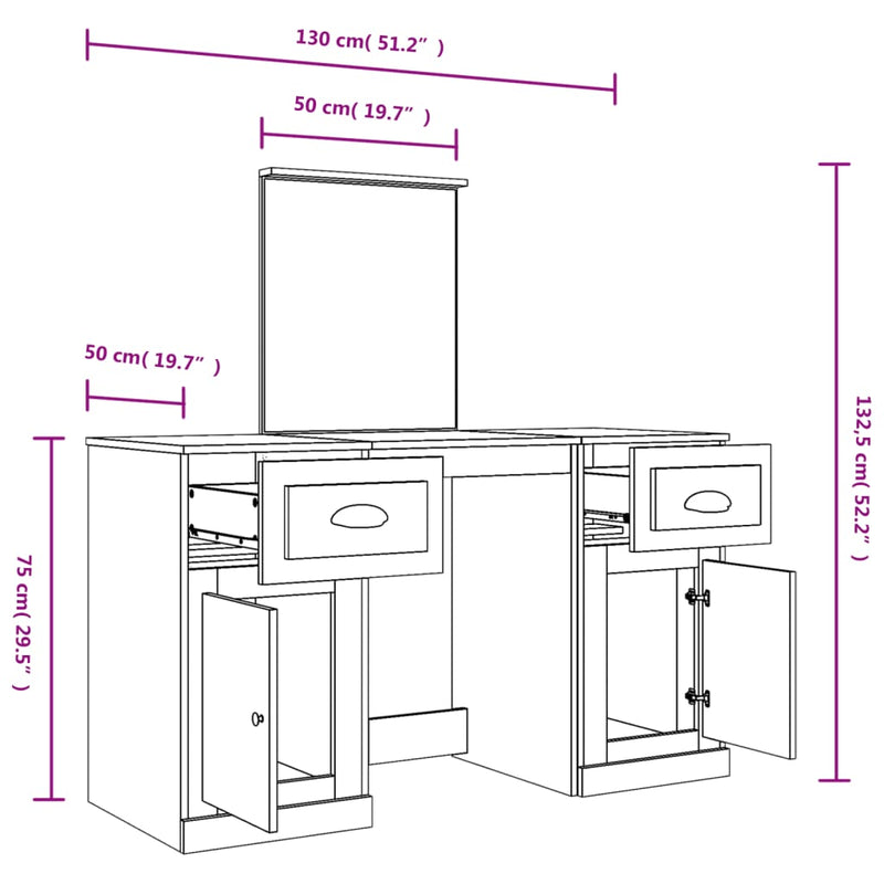 Dressing Table with Mirror Concrete Grey 130x50x132.5 cm