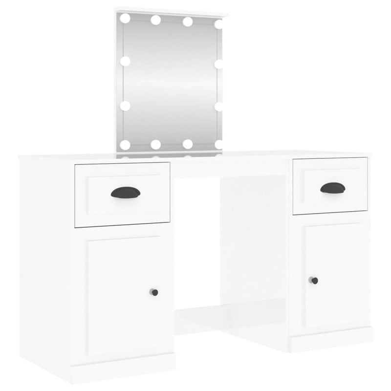 Dressing Table with LED High Gloss White 130x50x132.5 cm