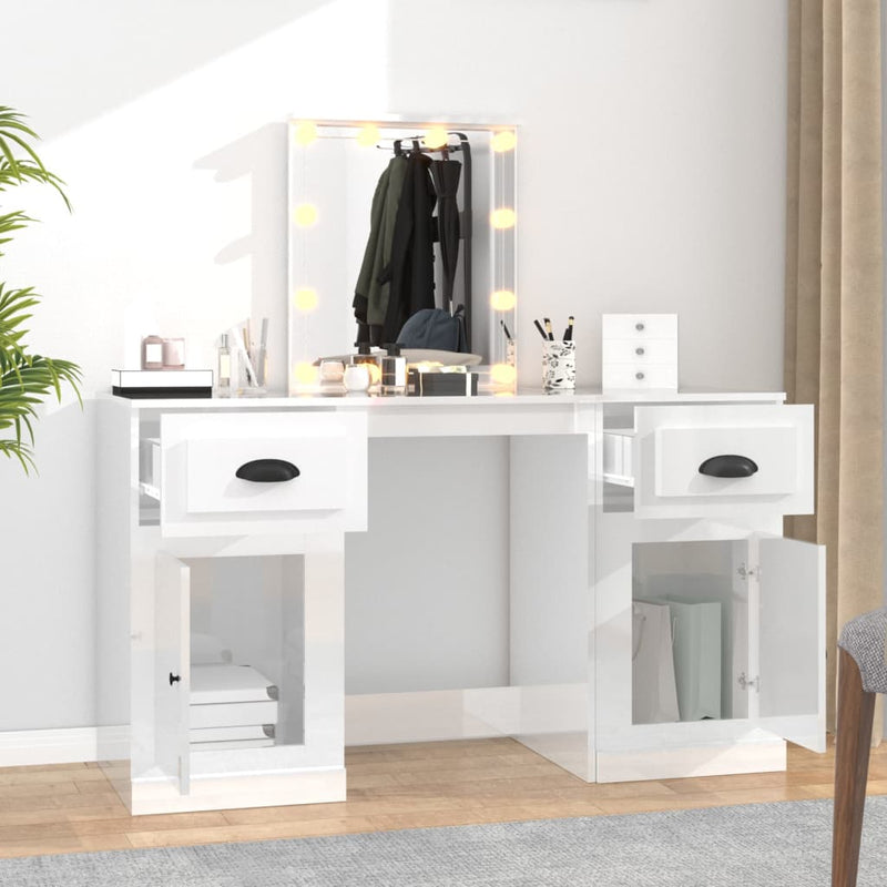 Dressing Table with LED High Gloss White 130x50x132.5 cm