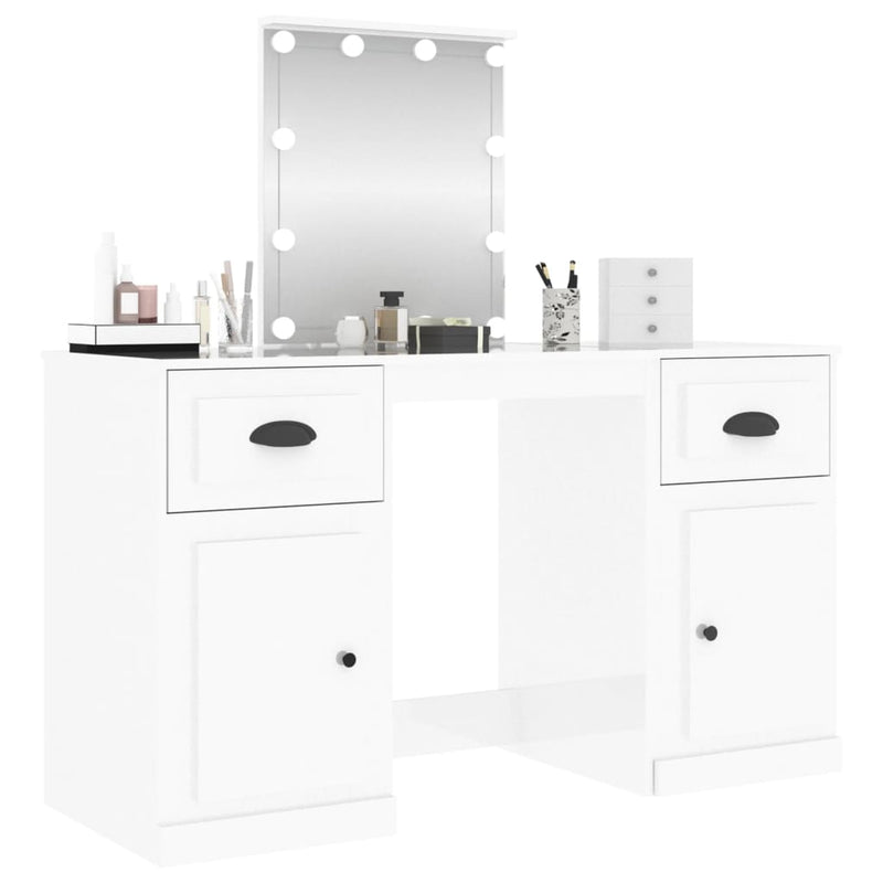 Dressing Table with LED High Gloss White 130x50x132.5 cm