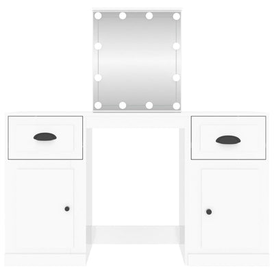 Dressing Table with LED High Gloss White 130x50x132.5 cm