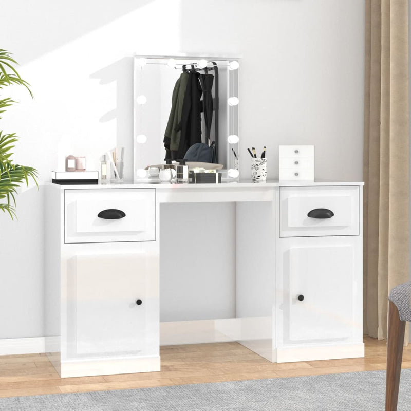 Dressing Table with LED High Gloss White 130x50x132.5 cm