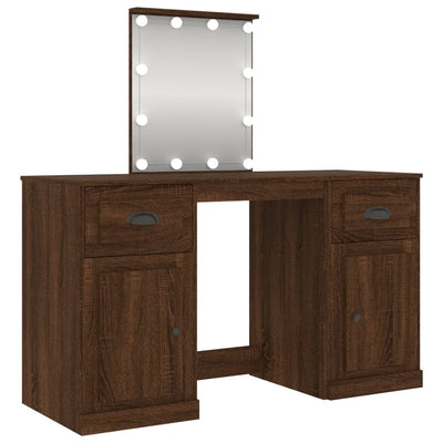 Dressing Table with LED Brown Oak 130x50x132.5 cm