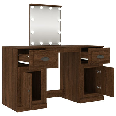 Dressing Table with LED Brown Oak 130x50x132.5 cm