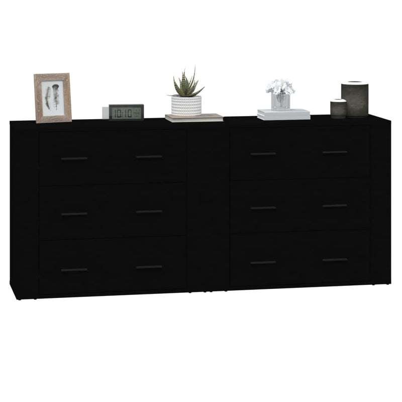 Sideboards 2 pcs Black Engineered Wood