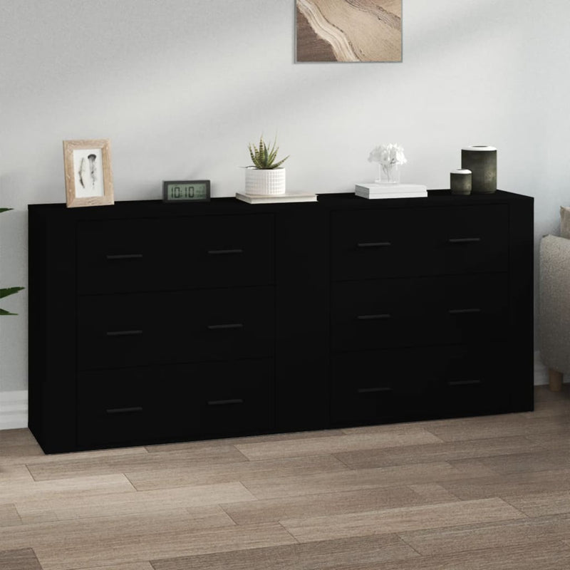 Sideboards 2 pcs Black Engineered Wood