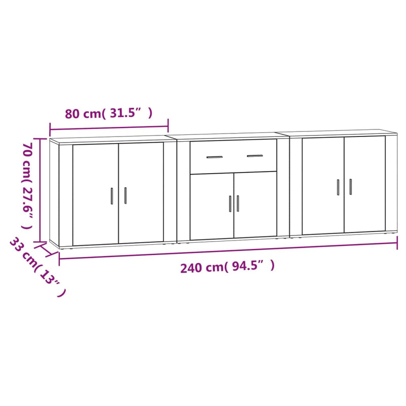 Sideboards 3 pcs Smoked Oak Engineered Wood