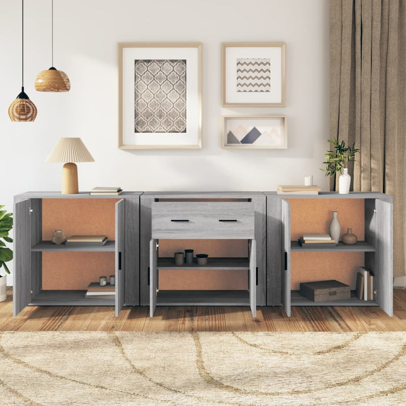 Sideboards 3 pcs Grey Sonoma Engineered Wood