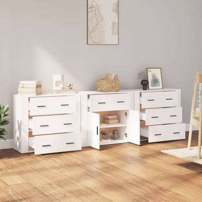 Sideboards 3 pcs White Engineered Wood