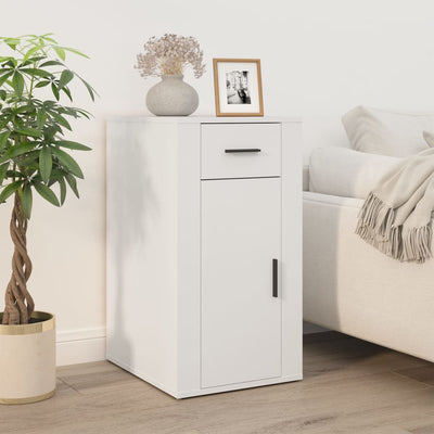 Desk with Cabinet White Engineered Wood