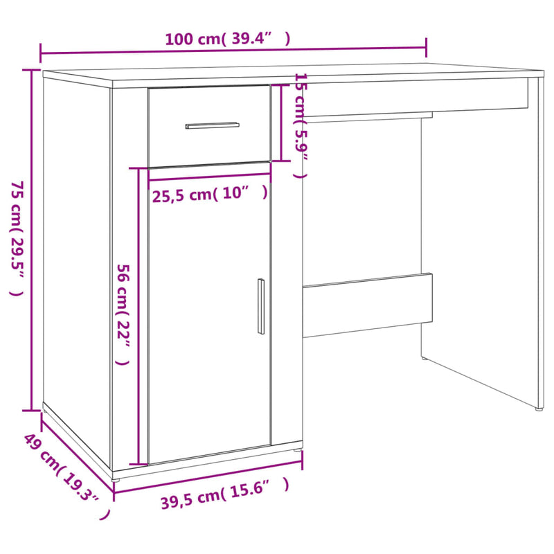 Desk with Cabinet White Engineered Wood