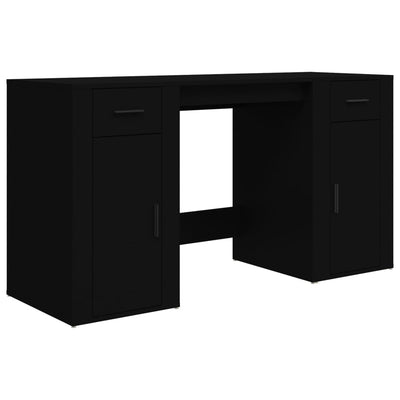 Desk with Cabinet Black Engineered Wood