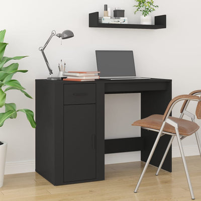 Desk with Cabinet Black Engineered Wood