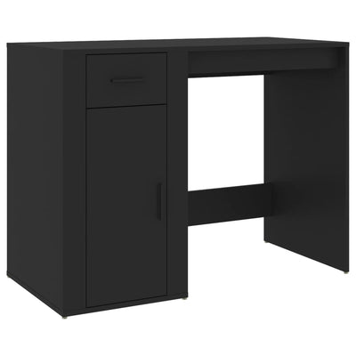 Desk with Cabinet Black Engineered Wood