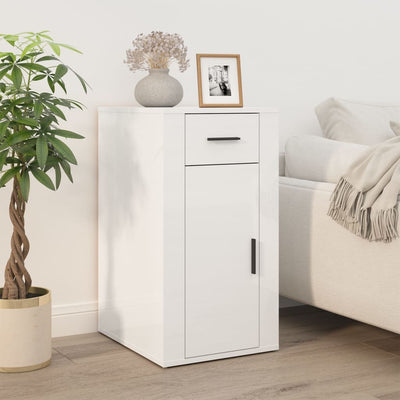 Desk with Cabinet High Gloss White Engineered Wood