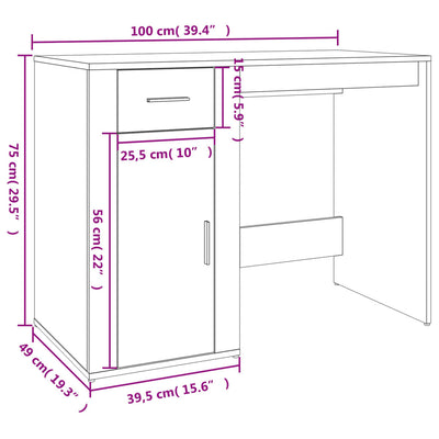 Desk with Cabinet High Gloss White Engineered Wood