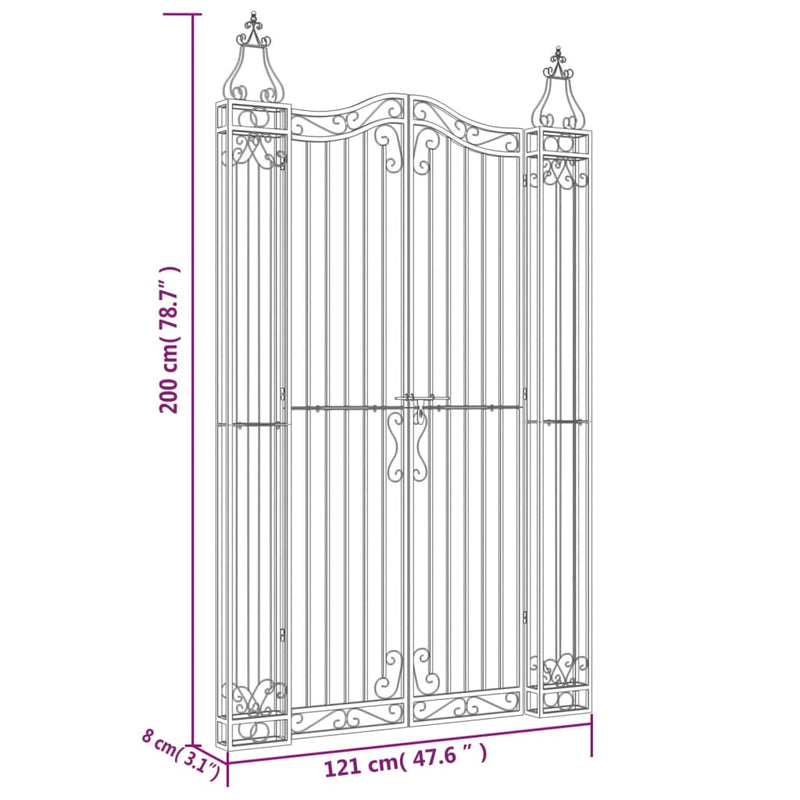 Garden Gate Black 121x8x200 cm Wrought Iron